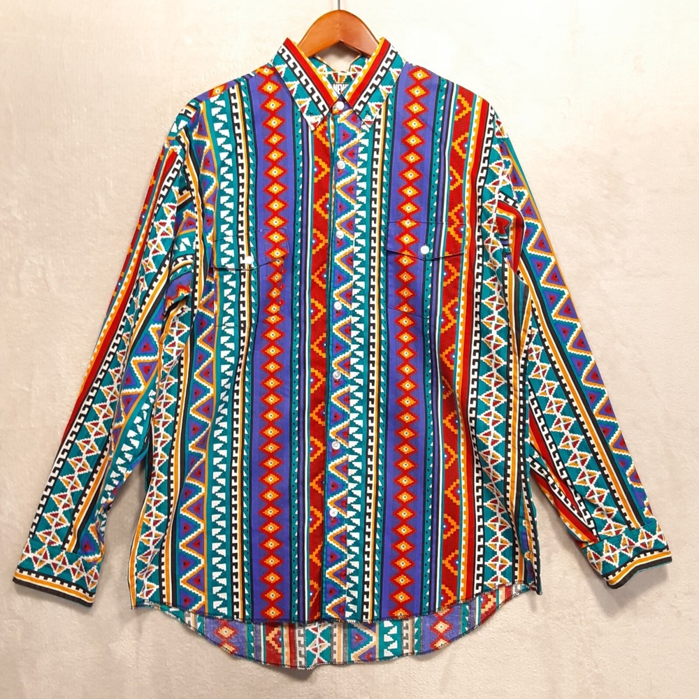 TODAY'S NEWS Mens LS Vintage Button Shirt XL Multicolor Western Native Print